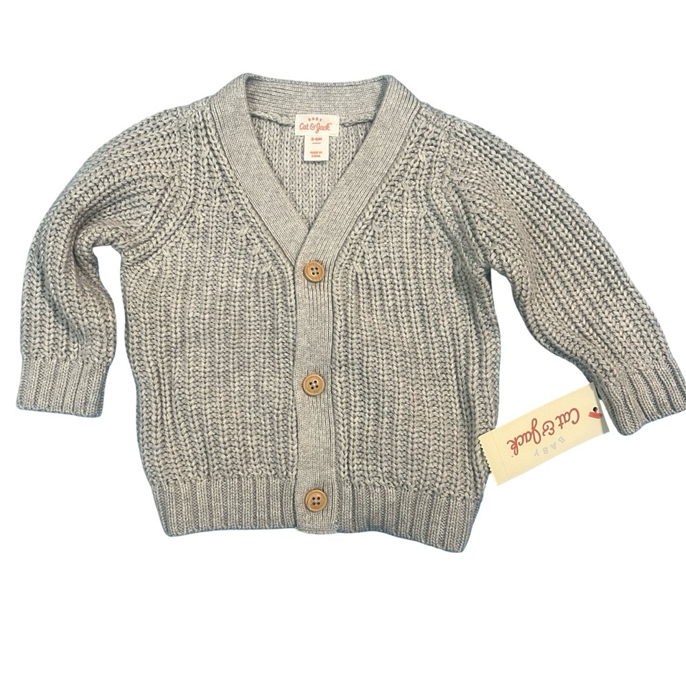 Cat & Jack Baby Girl Gray Knit Cardigan sweater 3-6 months NEW w tag